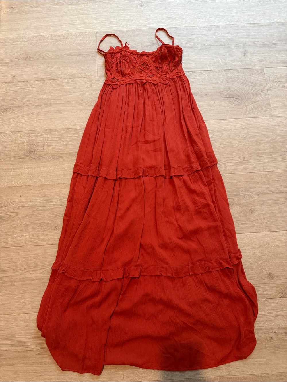 Boho Red Lace Bodice Maxi Dress